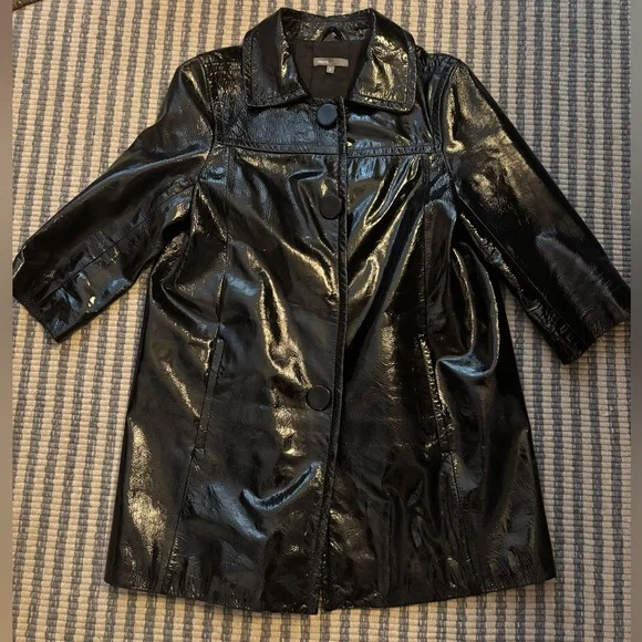 Vince Black Shiny Patent Leather Jacket - Picture 2 of 3